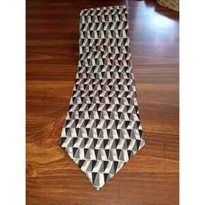 GEOFFREY‎ BEENE Beige/BLack/Triangle Geometric Silk TIE USA DESIGNER